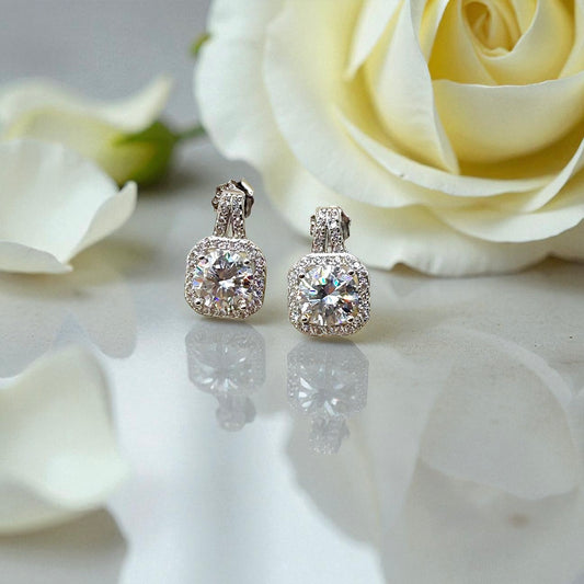 The Radiant Luxe Halo Drop Moissanite Earrings – 2.64 Total Carats